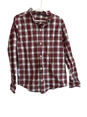 Janie and Jack Boys Plaid Button Down Shirt Size 8 Red White Long Sleeve Preppy